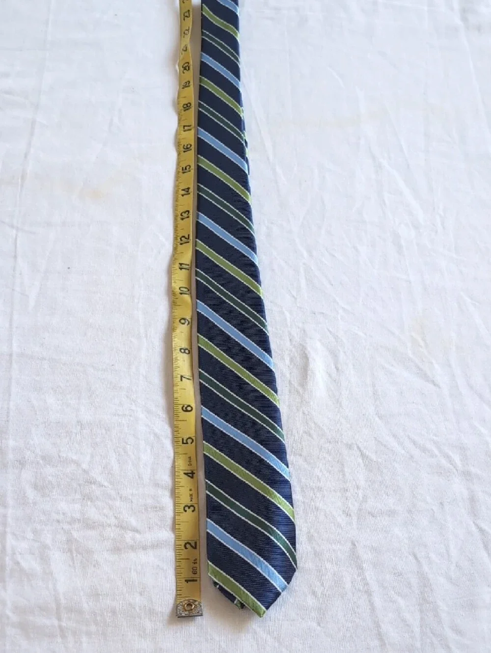 Chaps Kids Navy Tie with Light Blue and Olive Green Stripes
